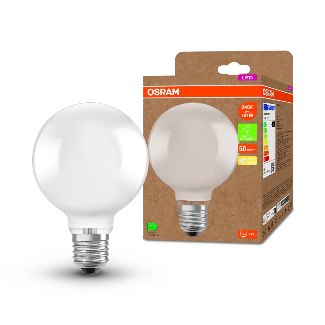 overlay_6bbef8d98ca98a31ac49729283f15749.jpg Bec LED Osram Globe A95, Ultra Efficient Light, E27, 4W - imagine 1