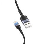Cablu USB to Lightning cu LED, nailon, 3A, 1.2m, negru - imagine 2
