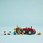 TRACTOR DE FERMA ROSU CU REMORCA SI OI, LEGO 60461 - imagine 6
