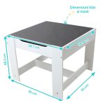 Set masuta si 2 scaune pentru copii , alb MDF, - imagine 3