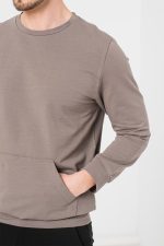 BLUZA COTON CASUAL BARBATI TAUPE-S - imagine 6