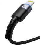 Cablu USB to Lightning cu LED, nailon, 3A, 1.2m, negru - imagine 3