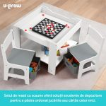 Set masuta si 2 scaune pentru copii , alb MDF, - imagine 6