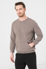BLUZA COTON CASUAL BARBATI TAUPE-L - imagine 5