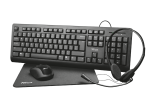 Kit office Trust Primo 4-in-1, contine tastatura, mouse wireless, casti