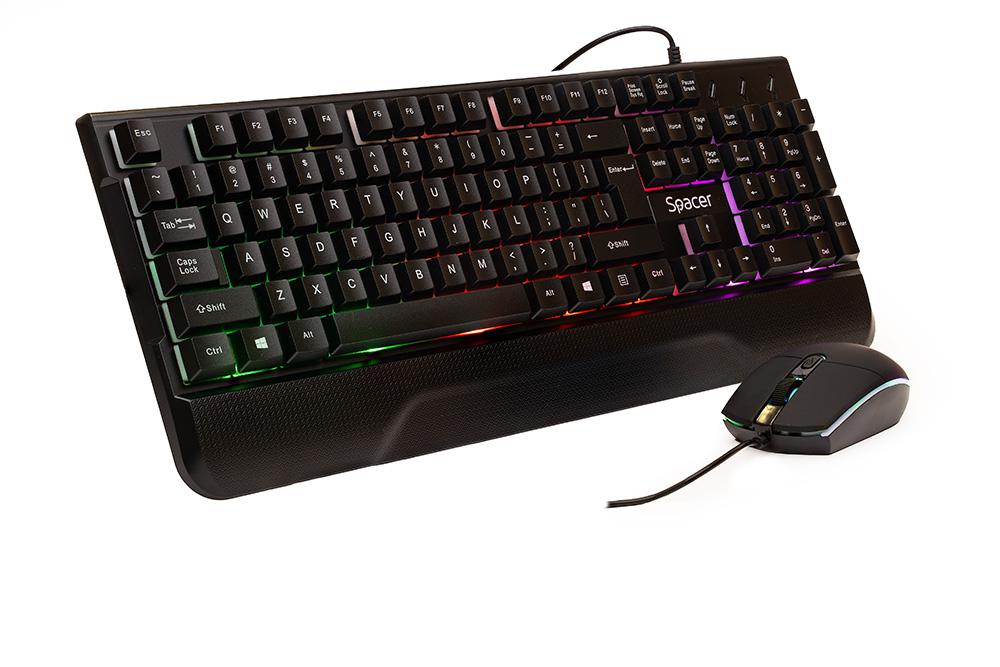 overlay_d3235b7647667f54a7757c2f3428d91a.jpg KIT Gaming Tastatura si Mouse Spacer SPGK-INVICTUS cu fir, USB, - imagine 1