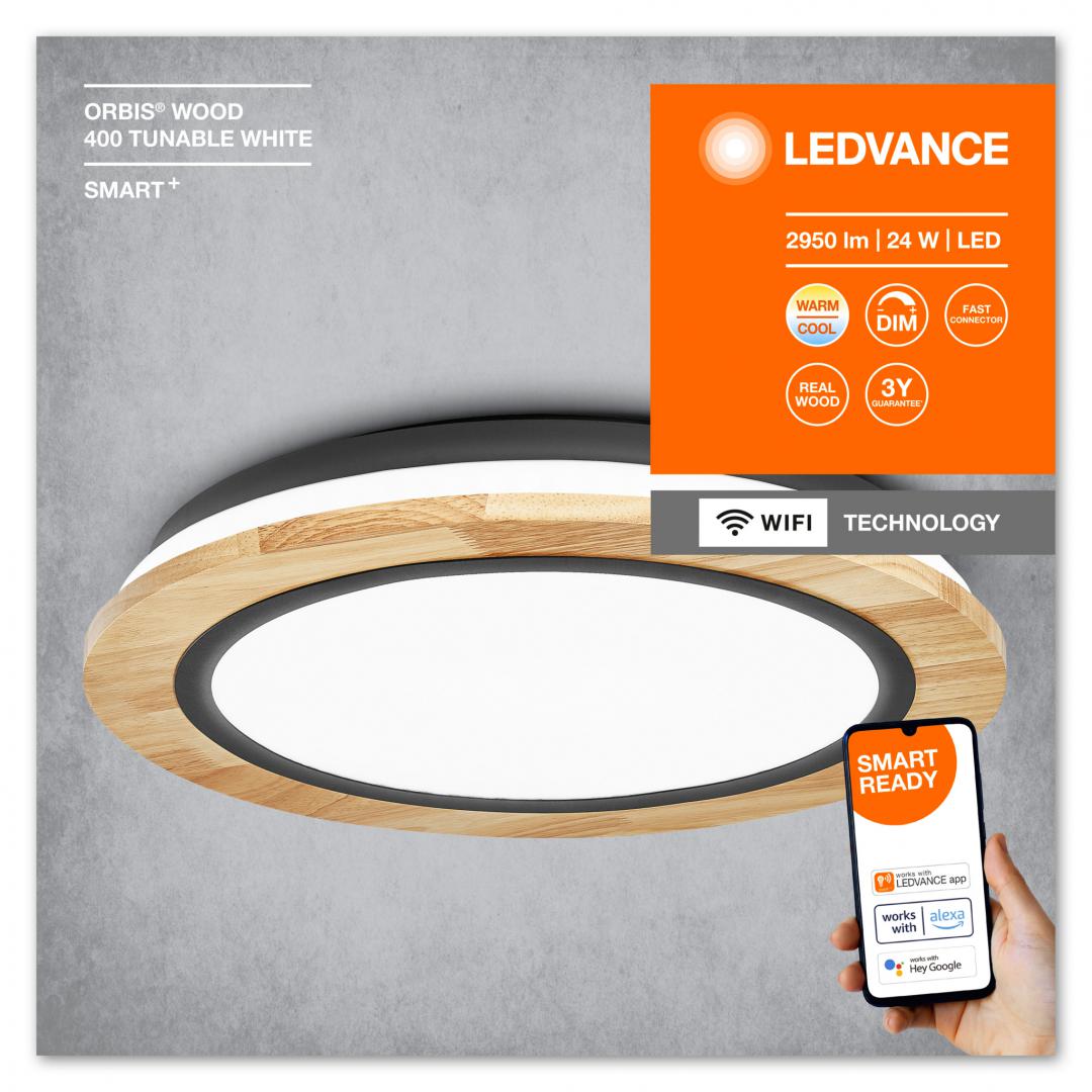 overlay_e934df7c2ba11cb32f86f652c8f7aec6.jpg Plafoniera LED inteligenta Ledvance Smart+ WiFi ORBIS WOOD, 24W, 2950 - imagine 1