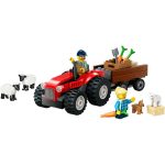 TRACTOR DE FERMA ROSU CU REMORCA SI OI, LEGO 60461 - imagine 2