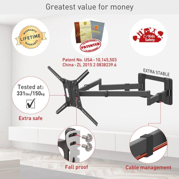 Suport TV plat/curbat de perete cu 2 brate Barkan BM464XL,