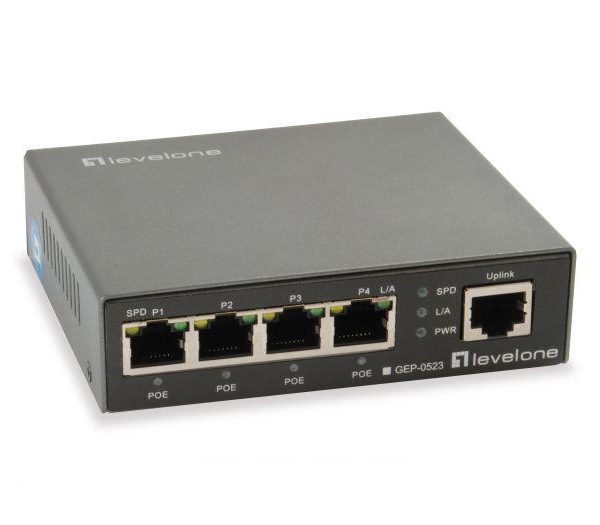 LevelOne GEP-0523, 5-Port Gigabit PoE Switch, 802.3at/af PoE, 4 PoE