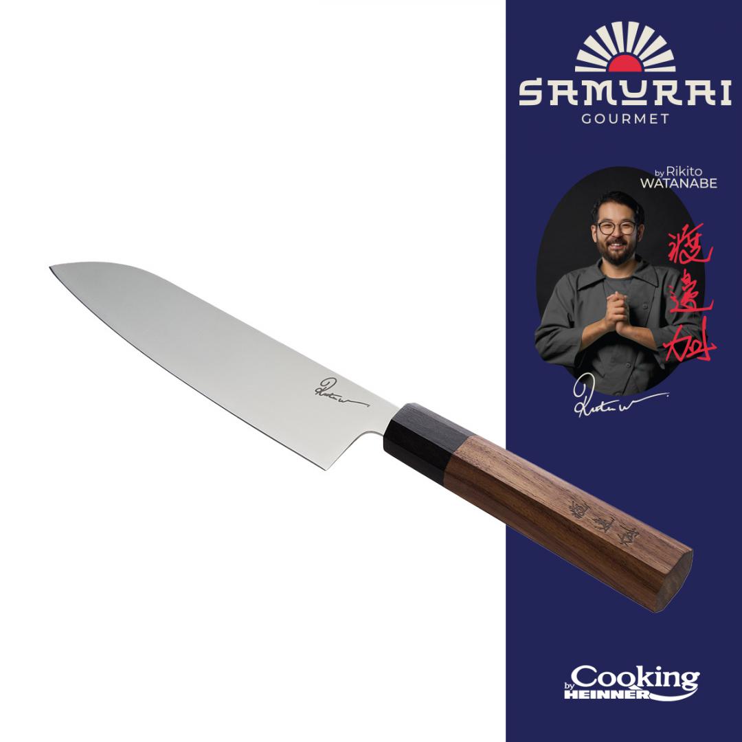 overlay_ffb9388393aa6101c02cdade3546d5d4.jpg CUTIT SANTOKU 18 CM, RIKITO WATANABE, SAMURAI GOURMET, COOKING BY - imagine 1